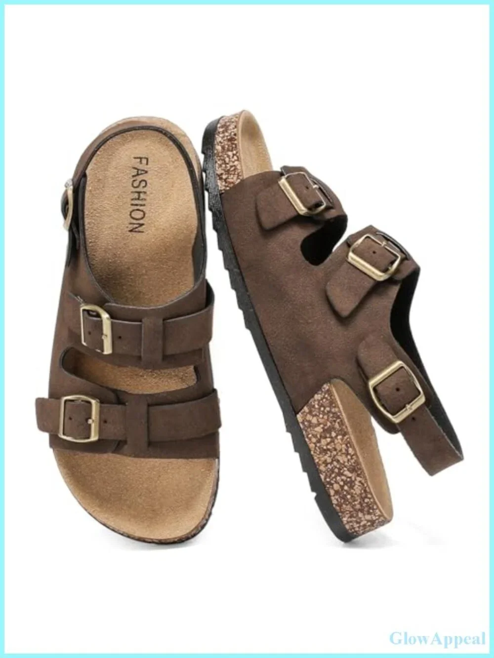 Cork Sandals with Back Strap Double Buckle Adjustable Flat Slides